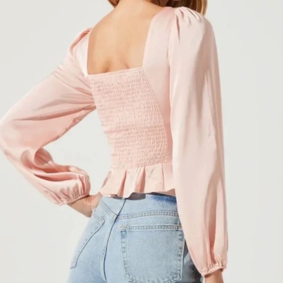 NEW ASTR Corset Peplum Top Blouse‎ Size Small Long Sleeves Romantic Baby Pink S - Picture 3 of 14